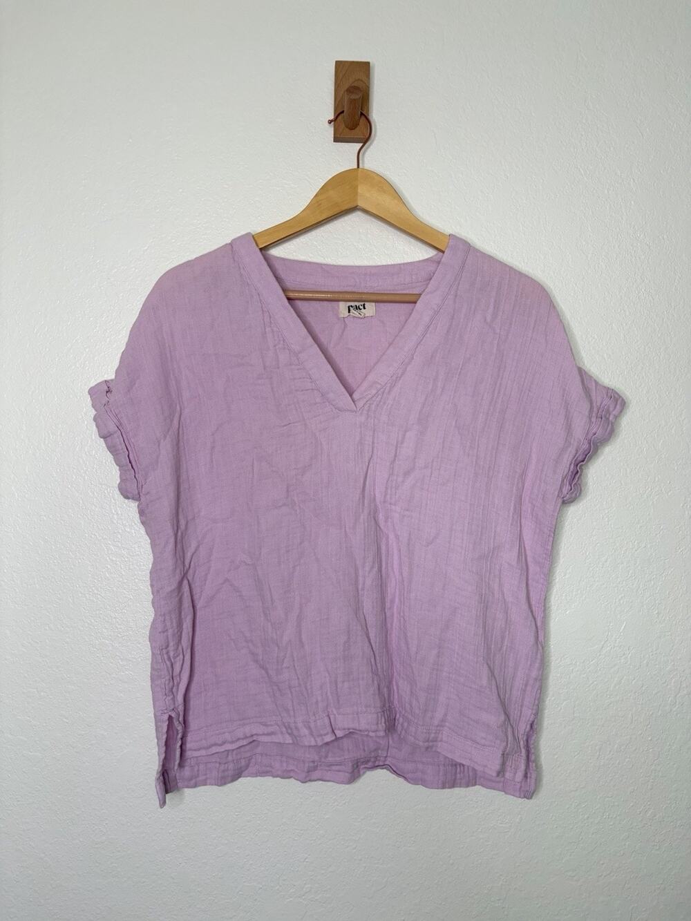 Pact Gauzy Cotton V-Neck Short Sleeve Top Size XS/S Coastal Casual Minimalist